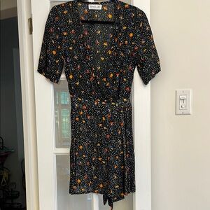 Faithfull the Brand Orange Red Wrap Sundress Short Sleeve V-Neck